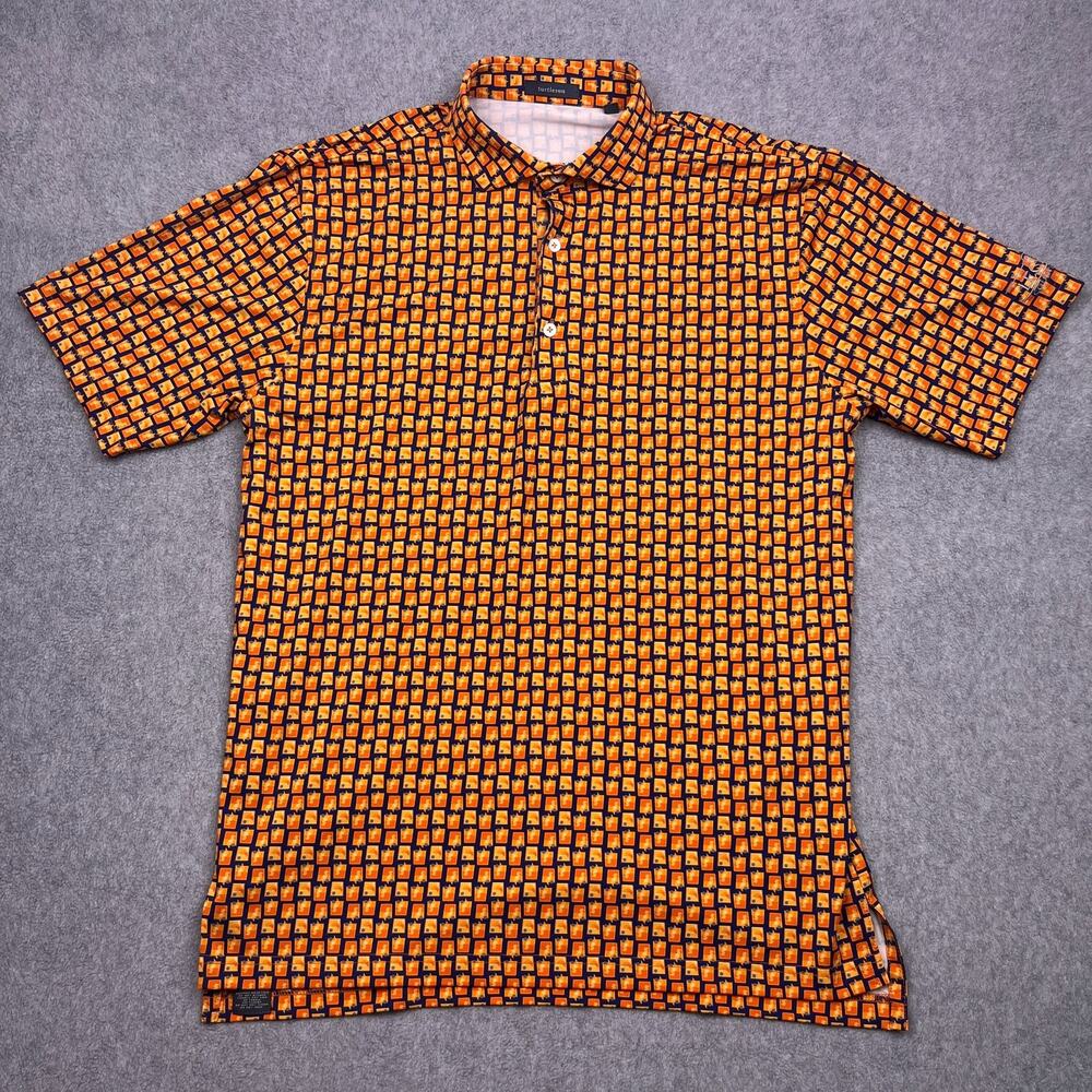 Turtleson Polo Shirt Mens Medium Orange Geometric Legends Country Club